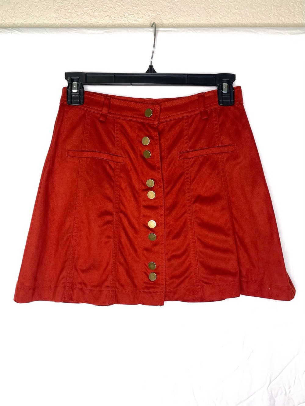Zara faux-suede mini skirt rust-orange button front